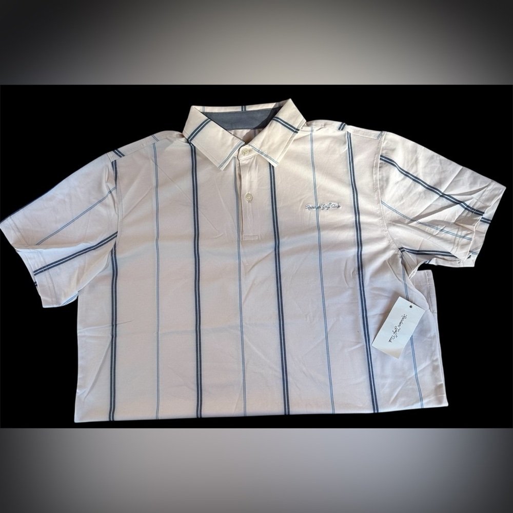 Random Golf Club Polo 2-buttons white with blue stripes NWT
